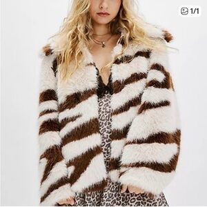 Free People faux for Teddy brown and white zebra jacket in a size large